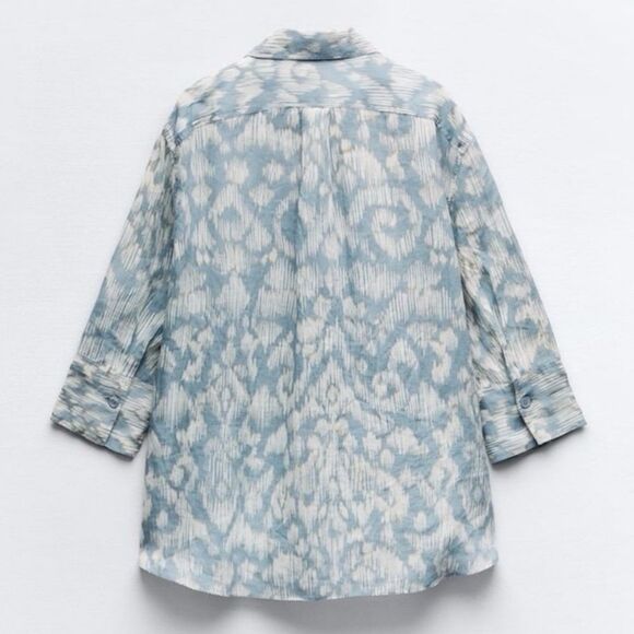 Zara 100% Ramie Oversize Button Up 3/4 Sleeve Shirt Size XS NWT - Picture 3 of 7